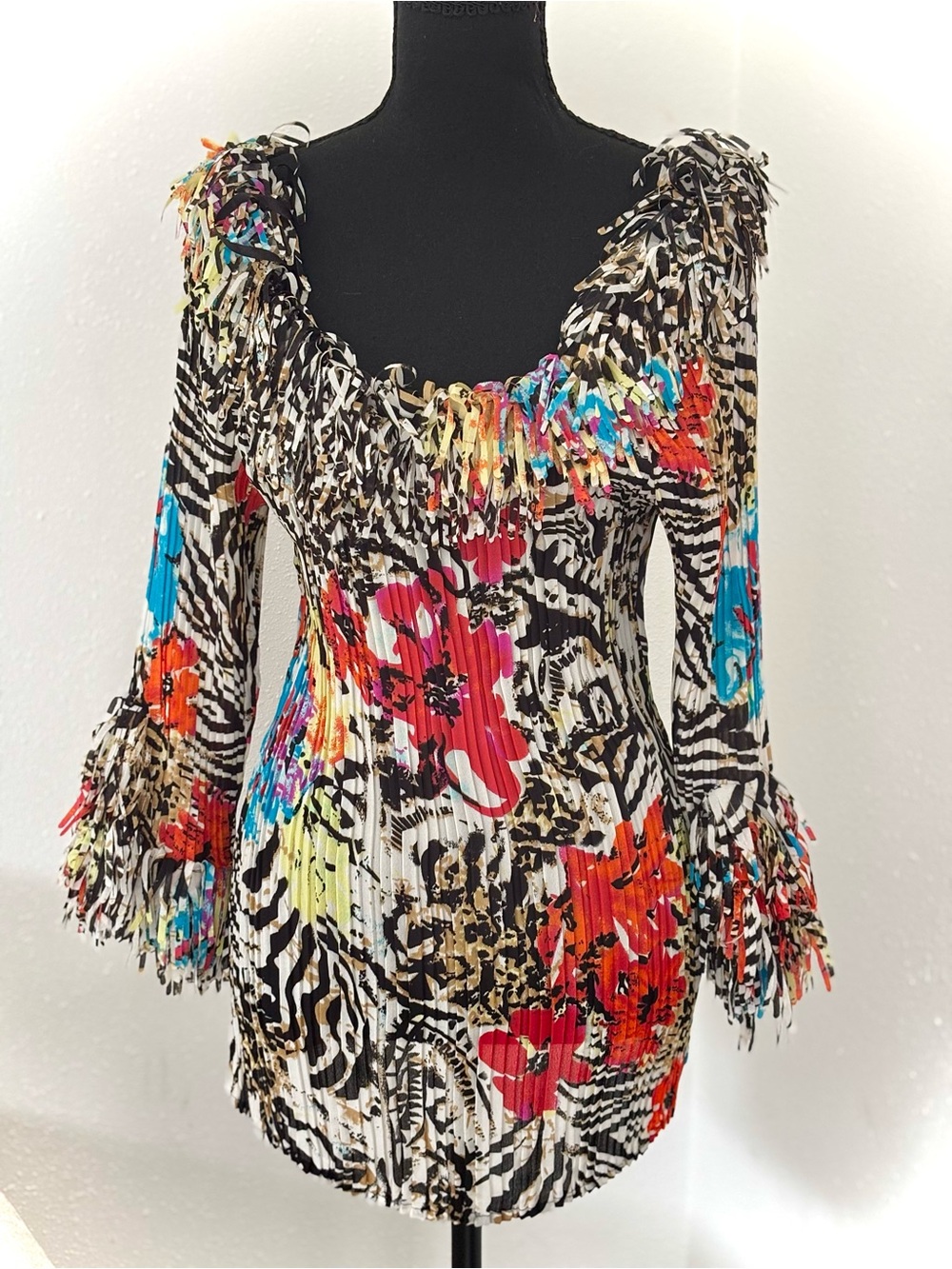 Agora Multicolor Floral & Zebra-Print Long Sleeve Top